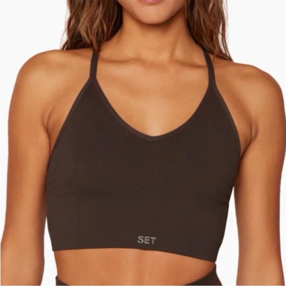 SET Active Ribbed V-Neck Bralette — Brown